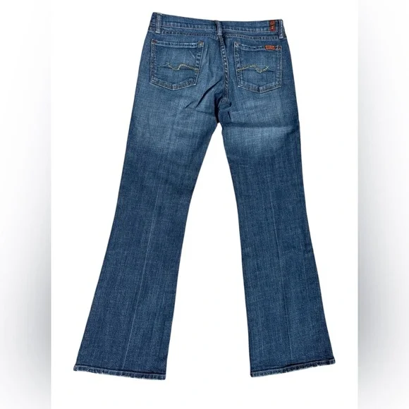 7 For All Mankind Blue Flare Jeans with gold sequin pocket embellishment size 28 - Picture 1 of 13